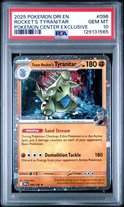 2025 POKEMON DRI EN-DESTINED RIVALS #096 TEAM ROCKET'S TYRANITAR PSA 10 - Image 1
