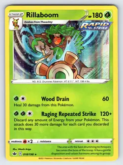 Rillaboom 018/198 2021 Chilling Reign Pokemon Card TCG Nintendo Holo Rare - VLP - Image 1