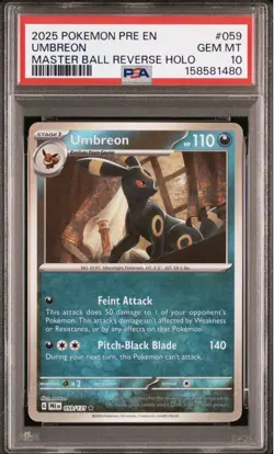 2025 POKEMON PRE EN-PRISMATIC EVOLUTIONS MASTER BALL REVERSE HOLO UMBREON PSA 10 - Image 1