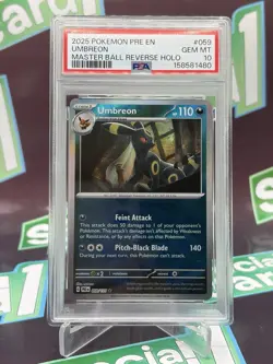 2025 POKEMON PRE EN-PRISMATIC EVOLUTIONS MASTER BALL REVERSE HOLO UMBREON PSA 10 - Image 3