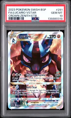 Pokemon 2023 Lucario VSTAR SWSH291 Full Art Crown Zenith ETB Gem Mint PSA 10 - Image 1