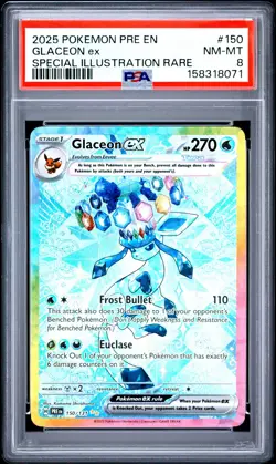 2025 POKEMON PRE EN-PRISMATIC EVOLUTIONS #150 GLACEON EX PSA 8 - Image 1