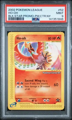2002 POKEMON LEAGUE PROMO BLACK STAR POKEMON CENTER NY #52 HO-OH PSA 9 - Image 1