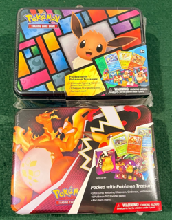 Pokemon TCG Charizard Fall 2020 & Eevee Treasure Chest Lunchbox Tin Lot (2) READ - Image 1