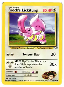Pokemon TCG Gym Heroes Brock's Lickitung 41/132 Unlimited Uncommon LP - Image 1