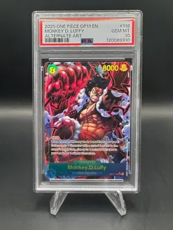 2025 One Piece OP11 EN Alternate Art #118 Monkey D. Luffy PSA 10 GEM MINT - Image 1