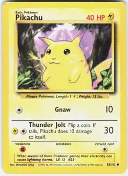 Pikachu 58/102 Common Base Set Unlimited Pokemon MP - Image 1
