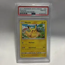 2017 Pokemon SM Crimson Invasion Pikachu #30/111 PSA 10 GEM MINT - Image 1