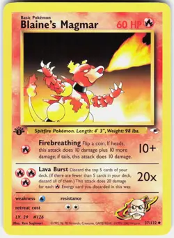 Blaine's Magmar 37/132 Uncommon Gym Heroes Pokemon 1st Edition NM 01-03-22 - Image 1