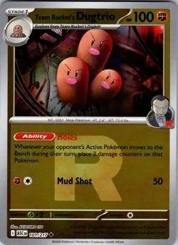 Team Rocket's Dugtrio (Team Rocket) 101/217 Holo ASC Pokemon Reverse Holo NM - Image 1