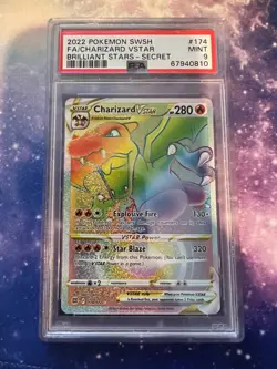 2022 Pokemon Brilliant Stars Charizard VSTAR 174/172 Rainbow Secret Rare PSA 9 - Image 1