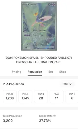 2024 POKEMON SHROUDED FABLE - SFA EN #071/064 CRESSELIA ILLUSTRATION RARE PSA 10 - Image 4