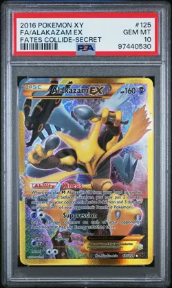 2016 POKEMON XY FATES COLLIDE SECRET #125 FULL ART/ALAKAZAM EX PSA 10 - Image 1