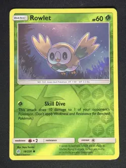 Rowlet - 18/236 Reverse Holo SM - Cosmic Eclipse Pokemon Card TCG - Image 1