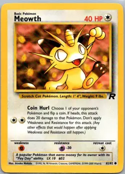 Pokemon TCG Meowth 62/82 Team Rocket LP - Image 1
