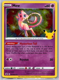 Mew 011/025 Holo Rare Celebrations Pokemon Moderately Played - Image 1