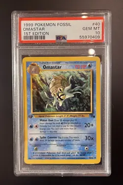 Pokemon PSA 10 Omastar 40/62 Fossil 1st Edition 1999 English - Image 1