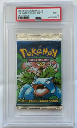 1999 Pokemon Venusaur Base Set Booster Pack Thick Font WOTC Unlimited PSA 9 MINT - Image 1