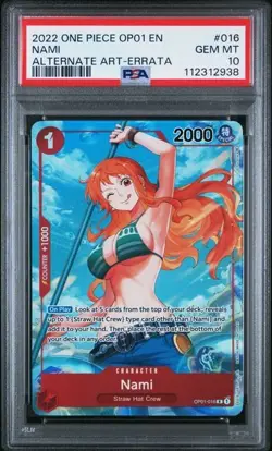 Nami 016 One Piece OP01-016 English Romance Dawn Alt Art Errata GEM MINT PSA 10 - Image 1