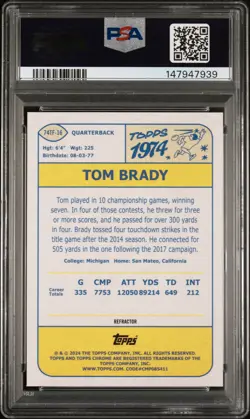 2024 TOPPS CHROME 1974 TOPPS FB REFRACTOR #74TF16 TOM BRADY PSA 10 - Image 2