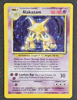 Pokemon TCG Alakazam Base Set Holo Rare 1/102 WOTC 1999 VTG NM-/LP+ - Image 1