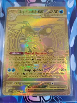 💧Me04⚡Hyper Rare Mega Gold Greninja 122 Pokemon TCG ⚡Choas Rising Holo - Image 1
