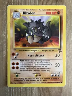 Rhydon 59/130 Uncommon Base Set 2 Pokemon 2000 Vintage WOTC DMG - Image 1
