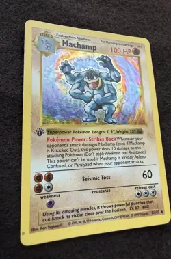 1ST EDITION Shadowless Machamp 8/102 Base Set Holo Rare Pokemon TCG (MP/HP) - Image 3