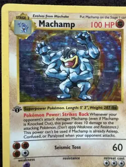 1ST EDITION Shadowless Machamp 8/102 Base Set Holo Rare Pokemon TCG (MP/HP) - Image 5