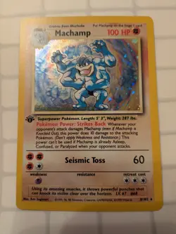 Pokemon TCG Machamp Holo 1st Edition Base Set #8/102 Holo Rare ✨🌀SWIRL🌀✨ - Image 1