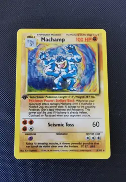 Machamp 8/102 Base Set 1st Edition Holo Rare Pokemon TCG - Heavily played - Image 1
