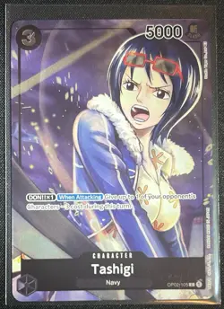 Bandai One Piece Card Game Tashigi OP02-105 Super Rare Foil ENG 5000 Box Topper - Image 1