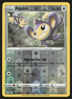 SWSH11: Lost Origin Aipom #144/196 Reverse Holo Pokemon Card - Image 1