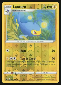 SWSH01: Sword & Shield Base Set Lanturn #069/202 Reverse Holo Pokemon Card - Image 1
