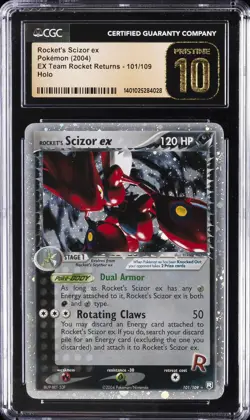 2004 POKEMON EX TEAM ROCKET RETURNS, HOLO ROCKET'S SCIZOR EX CGC 10 PRISTINE - Image 1