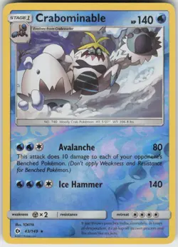 CRABOMINABLE 43/149 SM BASE SET POKEMON REVERSE HOLO RARE NM - Image 1