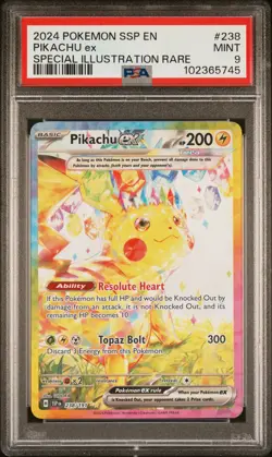 2024 POKEMON SSP EN-SURGING SPARKS SPECIAL ILLUSTRATION RARE PIKACHU EX PSA 9 - Image 1