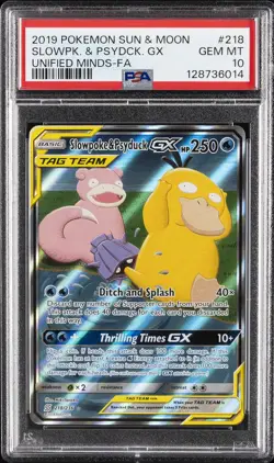 2019 POKEMON SUN & MOON UNIFIED MINDS #218 FULL ART/SLOWPOKE & PSYDUCK GX PSA 10 - Image 1