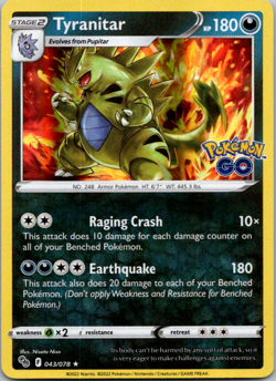 Tyranitar Holo Rare Pokemon GO 043/078 NM Pokemon - Image 1