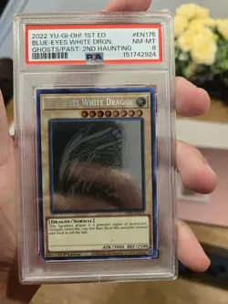 2022 Yugioh GFP2 Blue-Eyes White Dragon/Red Eyes 1st Edition Ghost Rare PSA 8&9 - Image 3