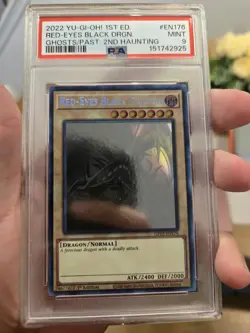 2022 Yugioh GFP2 Blue-Eyes White Dragon/Red Eyes 1st Edition Ghost Rare PSA 8&9 - Image 4