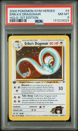 🌀SWIRL🌀 2000 POKEMON GYM HEROES HOLO-1ST EDITION #4 ERIKA'S DRAGONAIR PSA 8 - Image 1