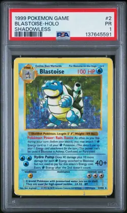 1999 POKEMON BASE SET SHADOWLESS #2 BLASTOISE-HOLO PSA 1 - Image 1