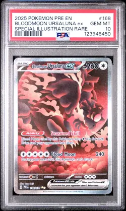 2025 POKEMON PRISMATIC EVOLUTIONS #168 BLOODMOON URSALUNA EX PSA 10 - Image 1