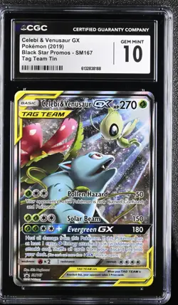 2019 POKEMON SM BLACK STAR PROMO #SM167 FULL ART/CELEBI & VENUSAUR GX CGC 10 - Image 1