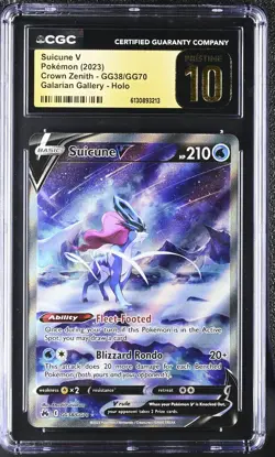 2023 POKEMON SWORD & SHIELD CROWN ZENITH #GG38 SUICUNE V CGC PRISTINE 10 - Image 1