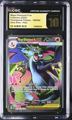 2025 POKEMON PFL EN-PHANTASMAL FLAMES #109 MEGA CHARIZARD X EX CGC PRISTINE 10 - Image 1