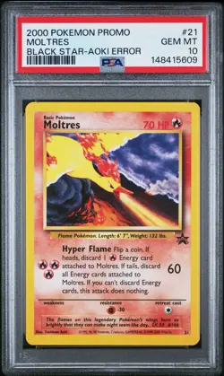 2000 POKEMON PROMO BLACK STAR TOSHINAO AOKI ERROR #21 MOLTRES PSA 10 - Image 1