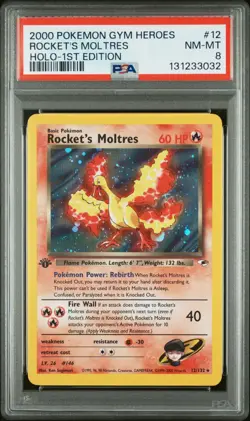 2000 POKEMON GYM HEROES HOLO-1ST EDITION #12 ROCKET'S MOLTRES PSA 8 - Image 1