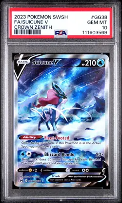 2023 POKEMON SWORD & SHIELD CROWN ZENITH #GG38 FULL ART/SUICUNE V PSA 10 - Image 1